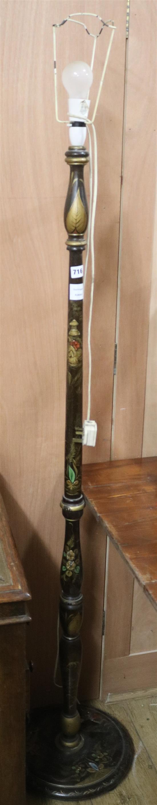 A 1930s black lacquer lamp standard H.150cm